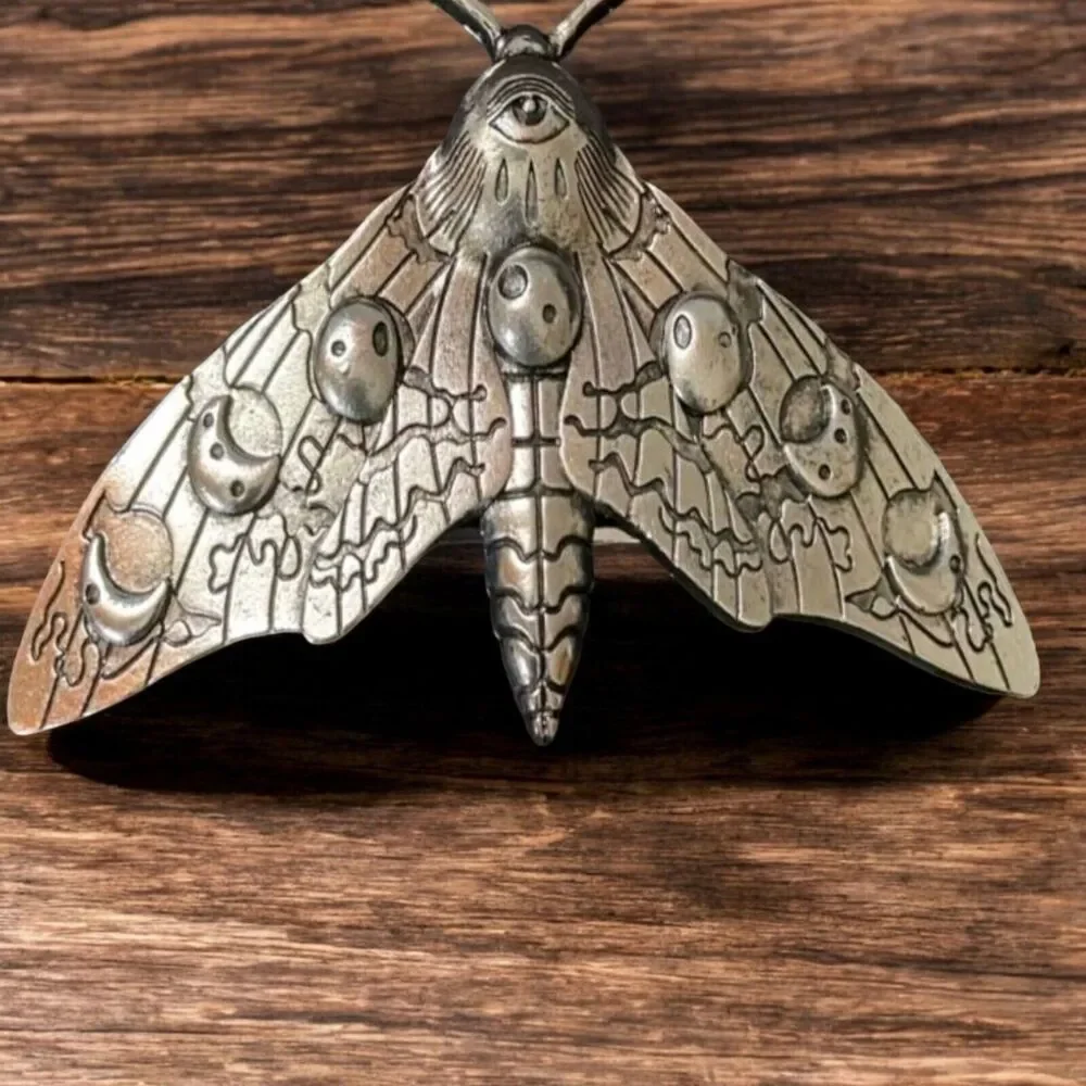 Gothic Moon Phase Moth Hair Clip Death Skull Insect Bug Barrett Silver Tone